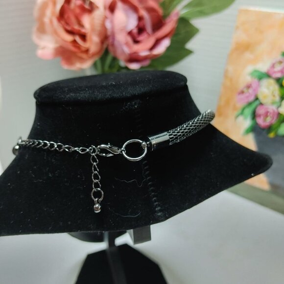 3/$30 Thick Gun Metal Snake Chain Choker Collar Necklace White Rhinestones 16" - Picture 8 of 8